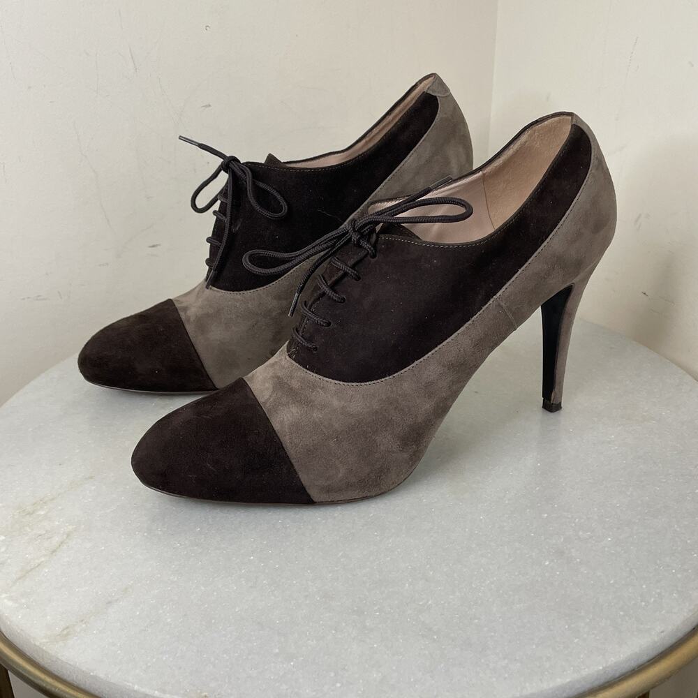 Barney’s New York Brown Suede Lace up Heeled Oxford Shoes Stilettos Sz 40 / Sz 9 - Picture 16 of 16